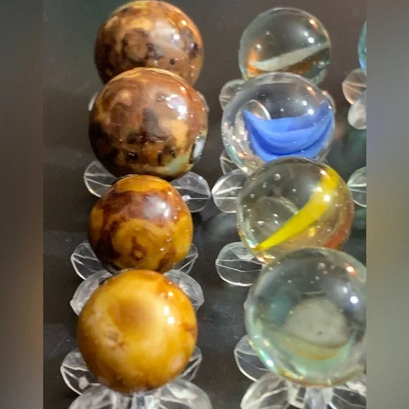 Vintage Bennington & Cat's Eye Colorful Clay & Glass Marbles Multi-Color Marbles - Picture 8 of 16